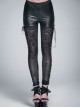 Side Hollow-Out Lace-Up Black Gothic Positioned Flower Flocking Mesh Legging