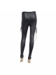 Side Hollow-Out Lace-Up Black Gothic Positioned Flower Flocking Mesh Legging