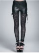 Side Hollow-Out Lace-Up Black Gothic Positioned Flower Flocking Mesh Legging