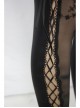 Side Hollow-Out Lace-Up Black Gothic Positioned Flower Flocking Mesh Legging