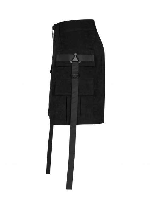 Steam Punk Female Black Zipper Strap High Waist Short Skirt