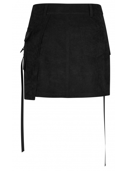 Steam Punk Female Black Zipper Strap High Waist Short Skirt