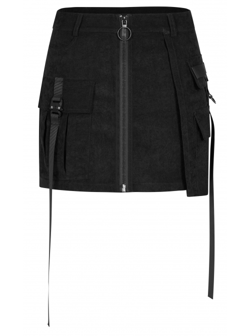 Steam Punk Female Black Zipper Strap High Waist Short Skirt