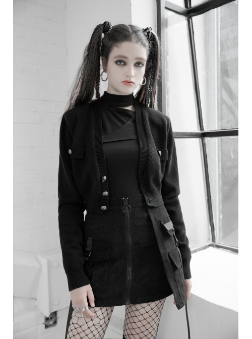 Steam Punk Female Black Zipper Strap High Waist Short Skirt