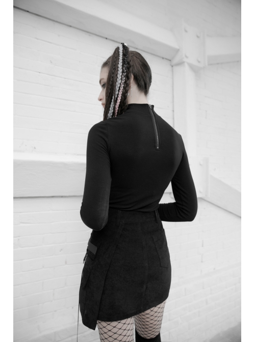 Steam Punk Female Black Zipper Strap High Waist Short Skirt