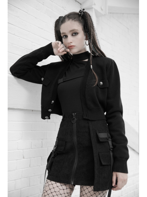 Steam Punk Female Black Zipper Strap High Waist Short Skirt