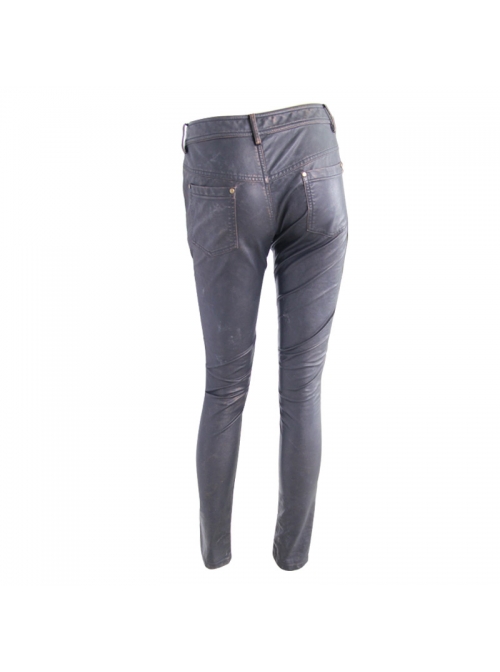 Metal Zipper Decoration Metal Buckle Leather Leg Loop Black And Bronze Punk Leather Pants