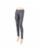 Metal Zipper Decoration Metal Buckle Leather Leg Loop Black And Bronze Punk Leather Pants