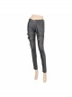 Metal Zipper Decoration Metal Buckle Leather Leg Loop Black And Bronze Punk Leather Pants