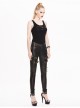 Metal Zipper Decoration Metal Buckle Leather Leg Loop Black And Bronze Punk Leather Pants