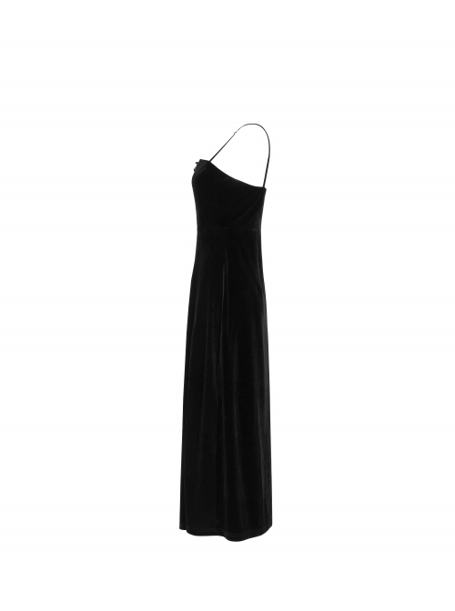 Steam Punk Female Black Velvet High Waist Binding Strap Dress