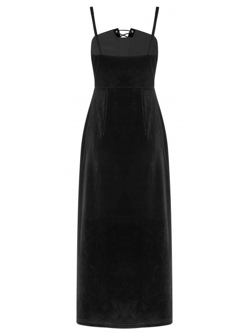 Steam Punk Female Black Velvet High Waist Binding Strap Dress