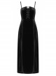 Steam Punk Female Black Velvet High Waist Binding Strap Dress