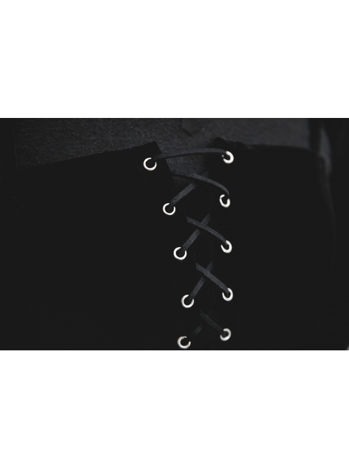 Steam Punk Female Black Velvet High Waist Binding Strap Dress