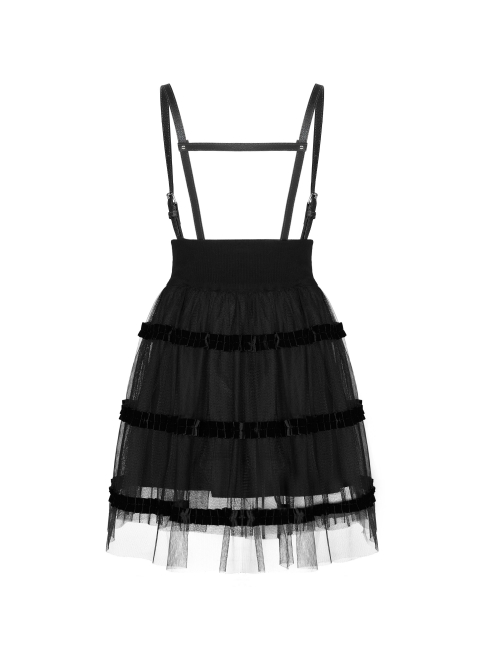 Steam Punk Female Black Mesh STitching Strap High Waist Dress