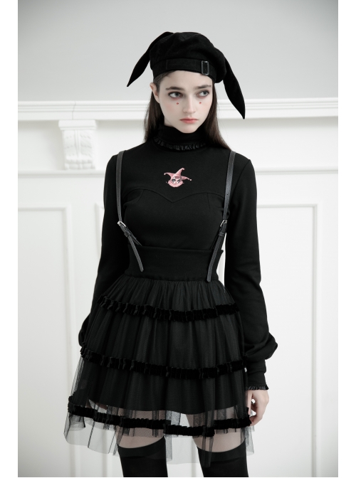 Steam Punk Female Black Mesh STitching Strap High Waist Dress