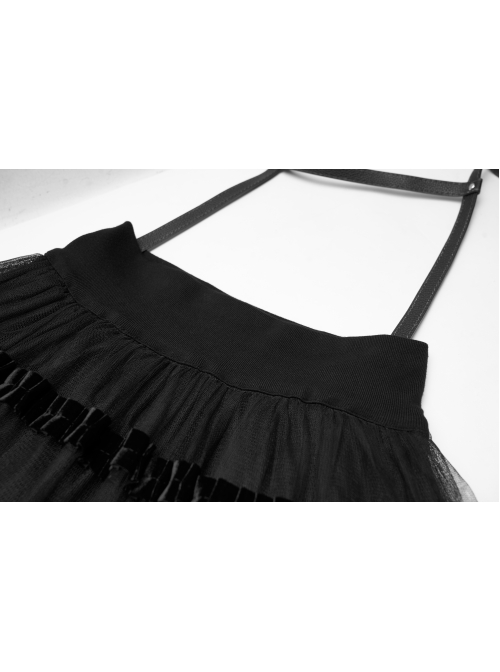 Steam Punk Female Black Mesh STitching Strap High Waist Dress