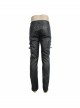 Men Metal Zipper Decoration Metal Buckle Leg Loop Black And Silver Hand-Rubbed Leather Trousers