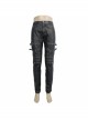 Men Metal Zipper Decoration Metal Buckle Leg Loop Black And Silver Hand-Rubbed Leather Trousers