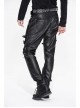 Men Metal Zipper Decoration Metal Buckle Leg Loop Black And Silver Hand-Rubbed Leather Trousers