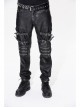 Men Metal Zipper Decoration Metal Buckle Leg Loop Black And Silver Hand-Rubbed Leather Trousers
