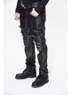 Men Metal Zipper Decoration Metal Buckle Leg Loop Black And Silver Hand-Rubbed Leather Trousers
