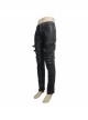 Men Metal Zipper Decoration Metal Buckle Leg Loop Black And Silver Hand-Rubbed Leather Trousers