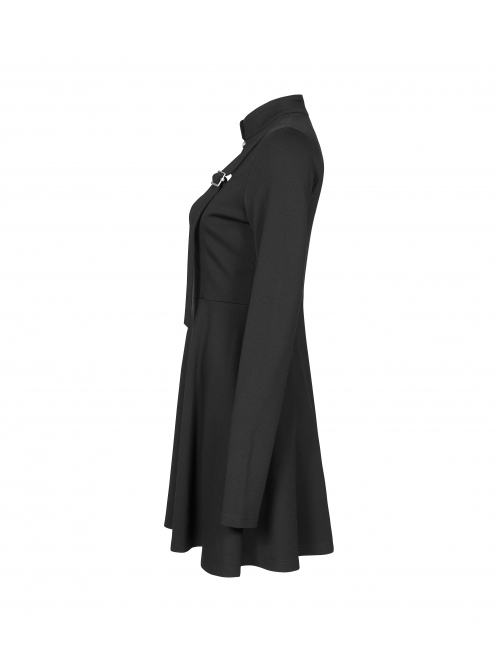 Steam Punk Female Black Hollow High Waist Long Sleeve Dress