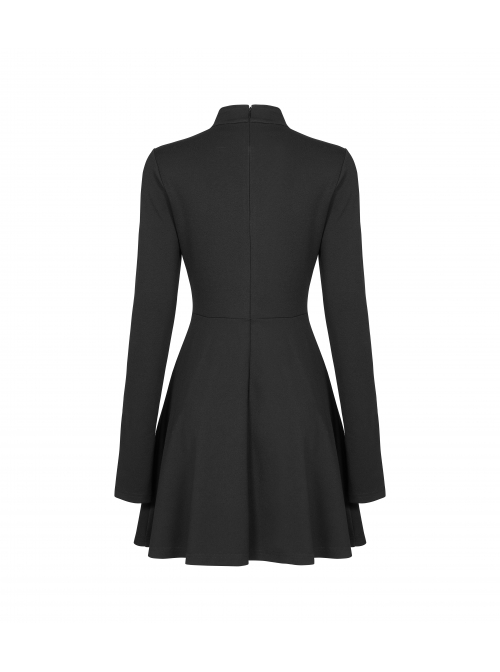 Steam Punk Female Black Hollow High Waist Long Sleeve Dress