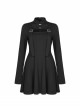 Steam Punk Female Black Hollow High Waist Long Sleeve Dress