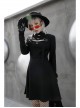 Steam Punk Female Black Hollow High Waist Long Sleeve Dress