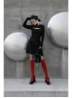 Steam Punk Female Black Hollow High Waist Long Sleeve Dress