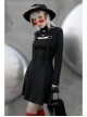 Steam Punk Female Black Hollow High Waist Long Sleeve Dress