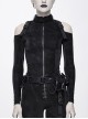 Hasp Collar Off-Shoulder Ribbon Black Punk Irregular Floral Pattern Stretch Knitted Coat