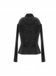 Hasp Collar Off-Shoulder Ribbon Black Punk Irregular Floral Pattern Stretch Knitted Coat