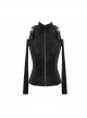 Hasp Collar Off-Shoulder Ribbon Black Punk Irregular Floral Pattern Stretch Knitted Coat