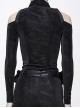 Hasp Collar Off-Shoulder Ribbon Black Punk Irregular Floral Pattern Stretch Knitted Coat