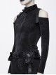 Hasp Collar Off-Shoulder Ribbon Black Punk Irregular Floral Pattern Stretch Knitted Coat