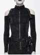 Hasp Collar Off-Shoulder Ribbon Black Punk Irregular Floral Pattern Stretch Knitted Coat
