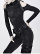 Hasp Collar Off-Shoulder Ribbon Black Punk Irregular Floral Pattern Stretch Knitted Coat