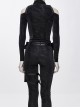 Hasp Collar Off-Shoulder Ribbon Black Punk Irregular Floral Pattern Stretch Knitted Coat