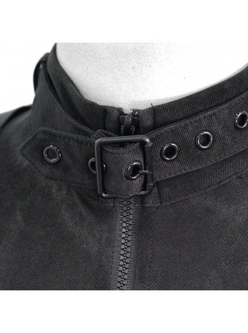 Hasp Collar Off-Shoulder Ribbon Black Punk Irregular Floral Pattern Stretch Knitted Coat