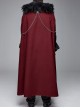 Fur Collar Side Metal Chain Metal Tassels Decoration Wine Red Gothic Cloak
