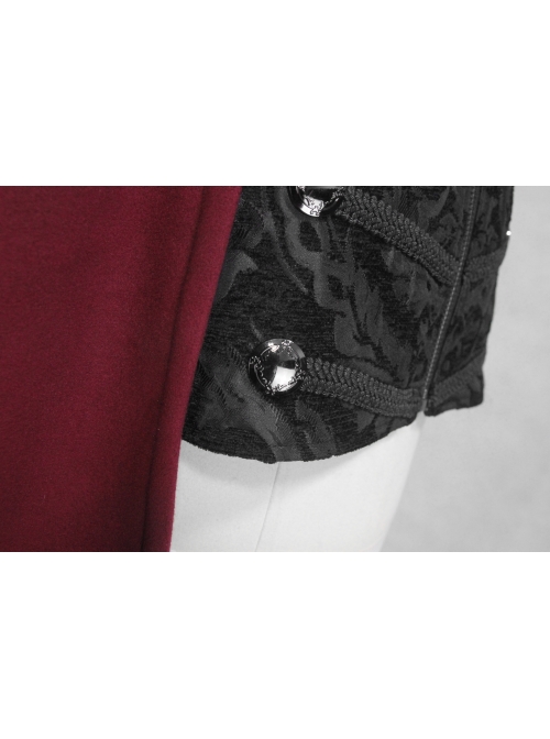 Fur Collar Side Metal Chain Metal Tassels Decoration Wine Red Gothic Cloak