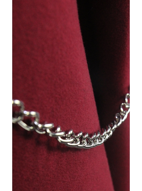 Fur Collar Side Metal Chain Metal Tassels Decoration Wine Red Gothic Cloak