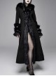 Big Fur Collar Metal Buckle Leather Hasp Cuff Black Gothic Maxi Coat