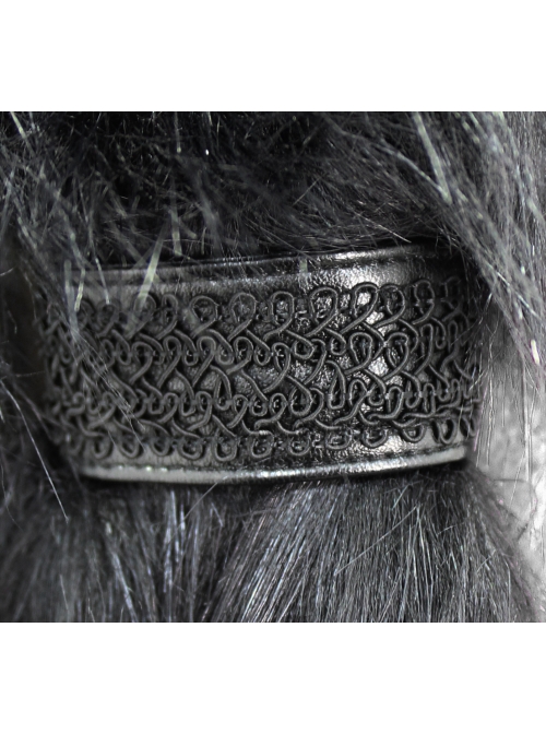 Big Fur Collar Metal Buckle Leather Hasp Cuff Black Gothic Maxi Coat