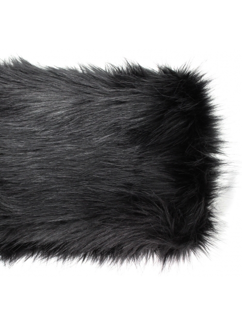 Big Fur Collar Metal Buckle Leather Hasp Cuff Black Gothic Maxi Coat