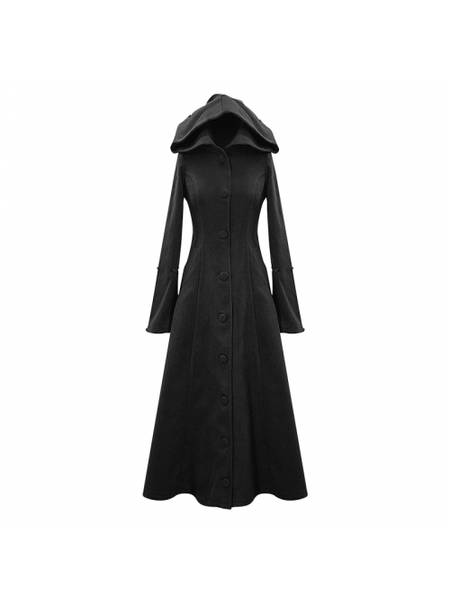 Big Fur Collar Metal Buckle Leather Hasp Cuff Black Gothic Maxi Coat