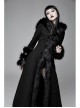 Big Fur Collar Metal Buckle Leather Hasp Cuff Black Gothic Maxi Coat